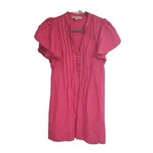 Loft Dress Sz PXS Womens Pink Swing Linen Flutter Sleeve Linen Henley Pleat